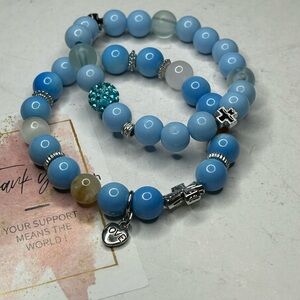 Blue Jade & Crystal Bracelet Set